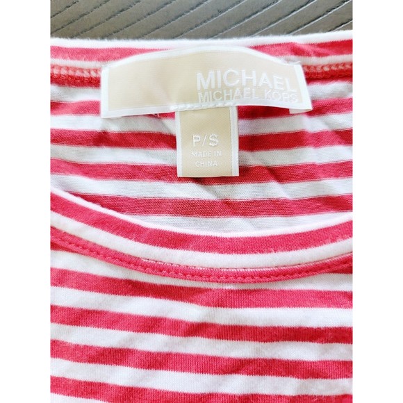 Michael Kors Salmon/White Tanktop W Vertical Ruffles On Bottom Small NWOT - Picture 3 of 3